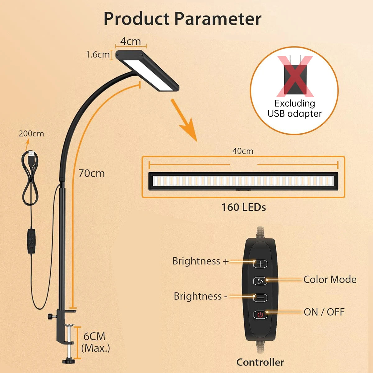 LED Desk Lamp for Office Home, Eye-Caring Desk Light Lamp with Stepless Dimming Adjustable Flexible Gooseneck Adjustable Light