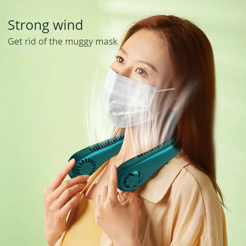 1200mAh Mini Air Cooling small neck Fan Portable Outdoor Sports USB Large Wind Powered Wireless Bladeless neck Fan