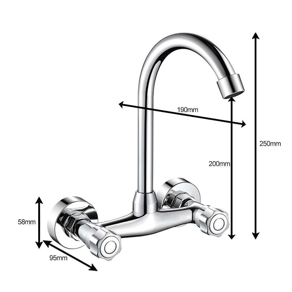 Wall Mounted Kitchen Faucet Double Hole Cold And Hot Water Taps 360° Swivelling Kitchen Mixer Tap Single Lever Sink Tap