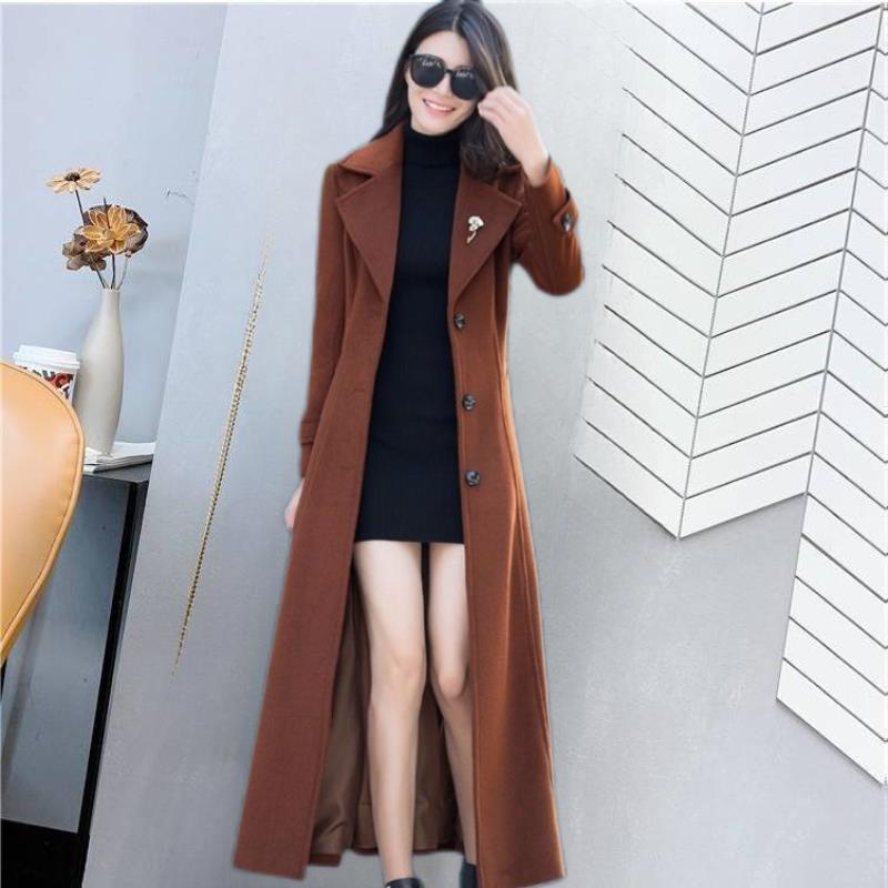 Thick Wool Slim-fit Hepburn Style Ultralong Overknee Overcoat For Women