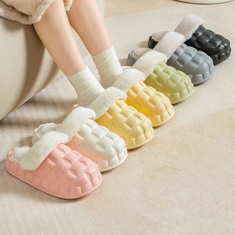 Fuzzy Slippers Women Winter Bedroom Indoor Shoes With Detachable Heel