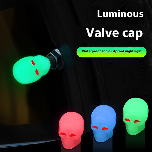 Car Tire Luminous Valve Cap Skull Valve Core Cover Universal