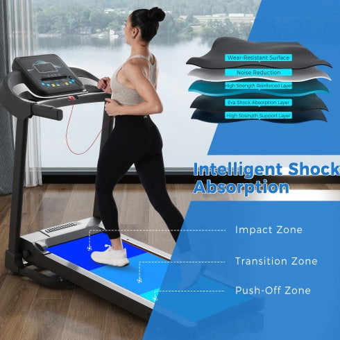 Compact Easy Folding Treadmill Motorized Running Jogging Machine With Audio Speakers And Incline Adjuster