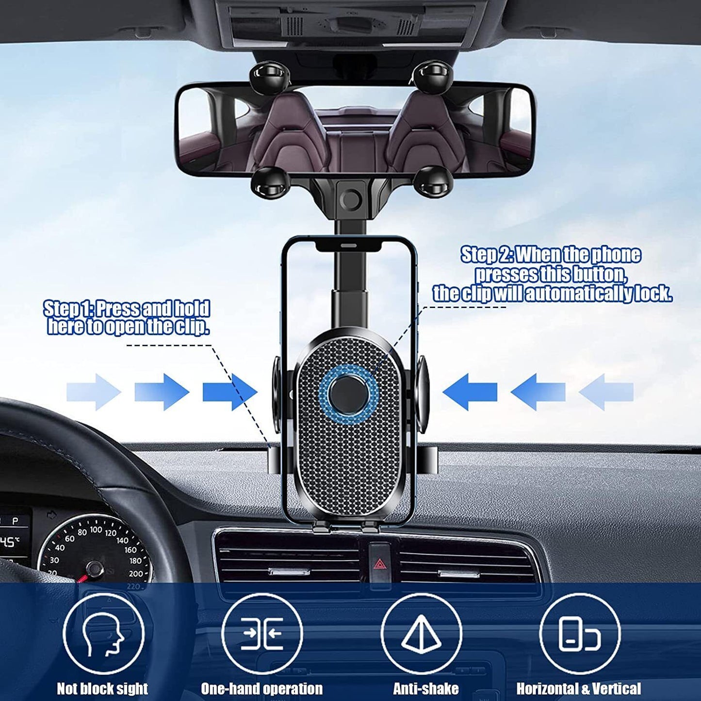 Rotatable And Retractable Car Phone Holder Rearview Mirror 2024 NEW