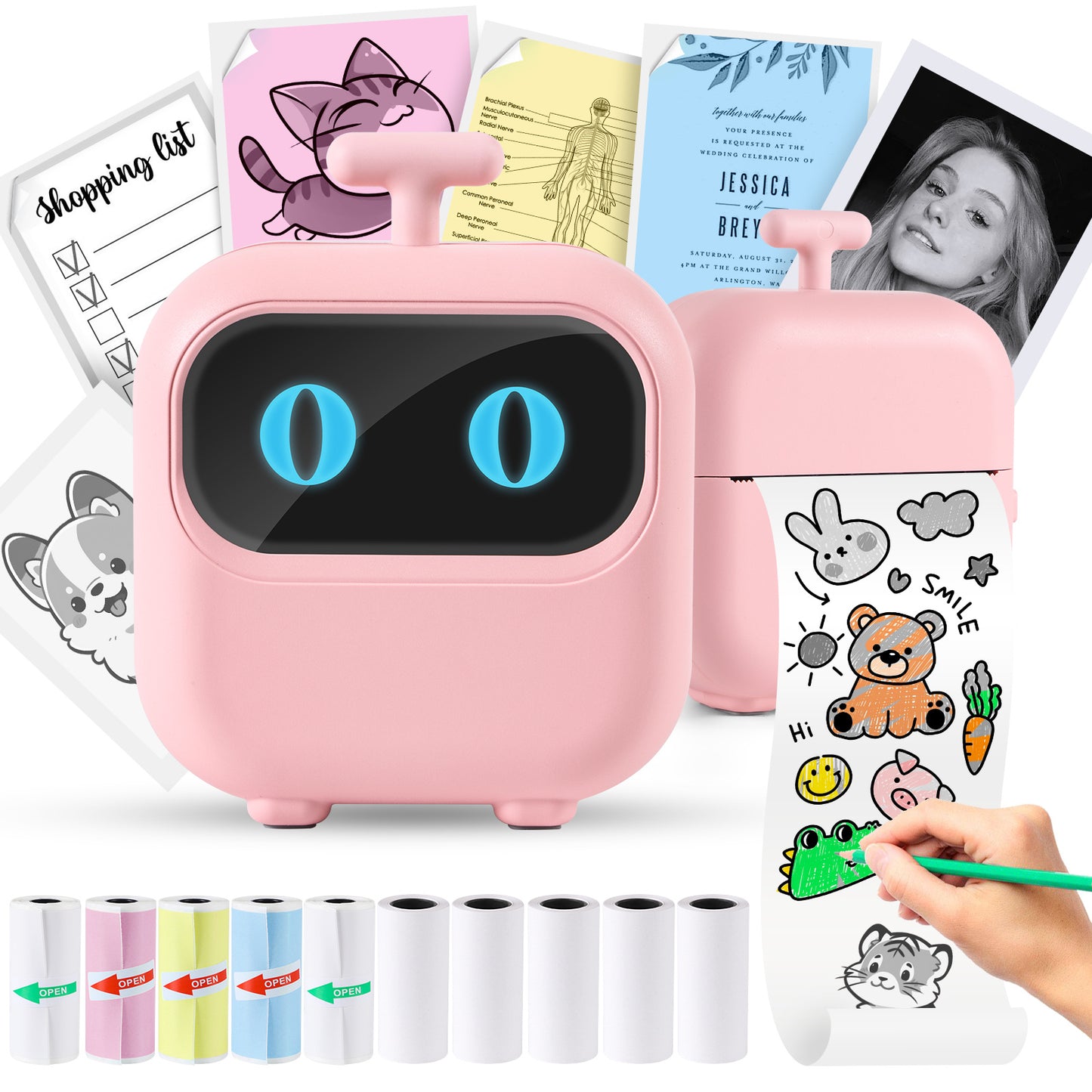 Thermal Mini Printer, X2 Inkless Sticker Maker With Thermal Papers & Sticker Papers, Bluetooth Portable Pocket Phone Printer For Notes, Receipts, Pictures, DIY, Compatible With IOS&Android