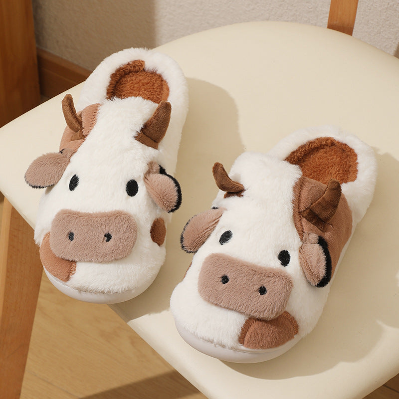 Cute Cow Animal Slipper For Women Girls Fashion Kawaii Soft Fluffy Winter Warm Slippers Woman Cartoon Milk Cow House Slippers Funny Shoes