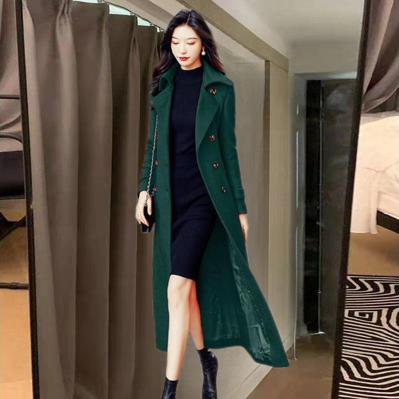 Thick Wool Slim-fit Hepburn Style Ultralong Overknee Overcoat For Women