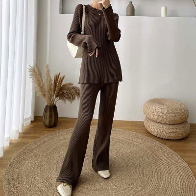 Two Piece Womens Knitted Wide Leg Pants