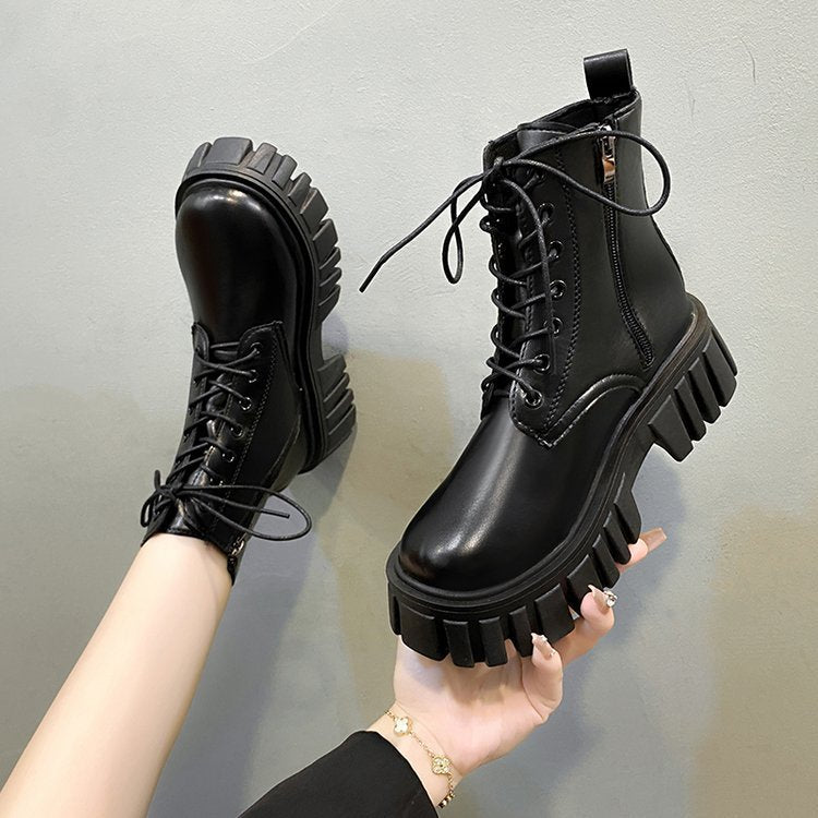 Women's Platform Lace-up Side Zip Boots