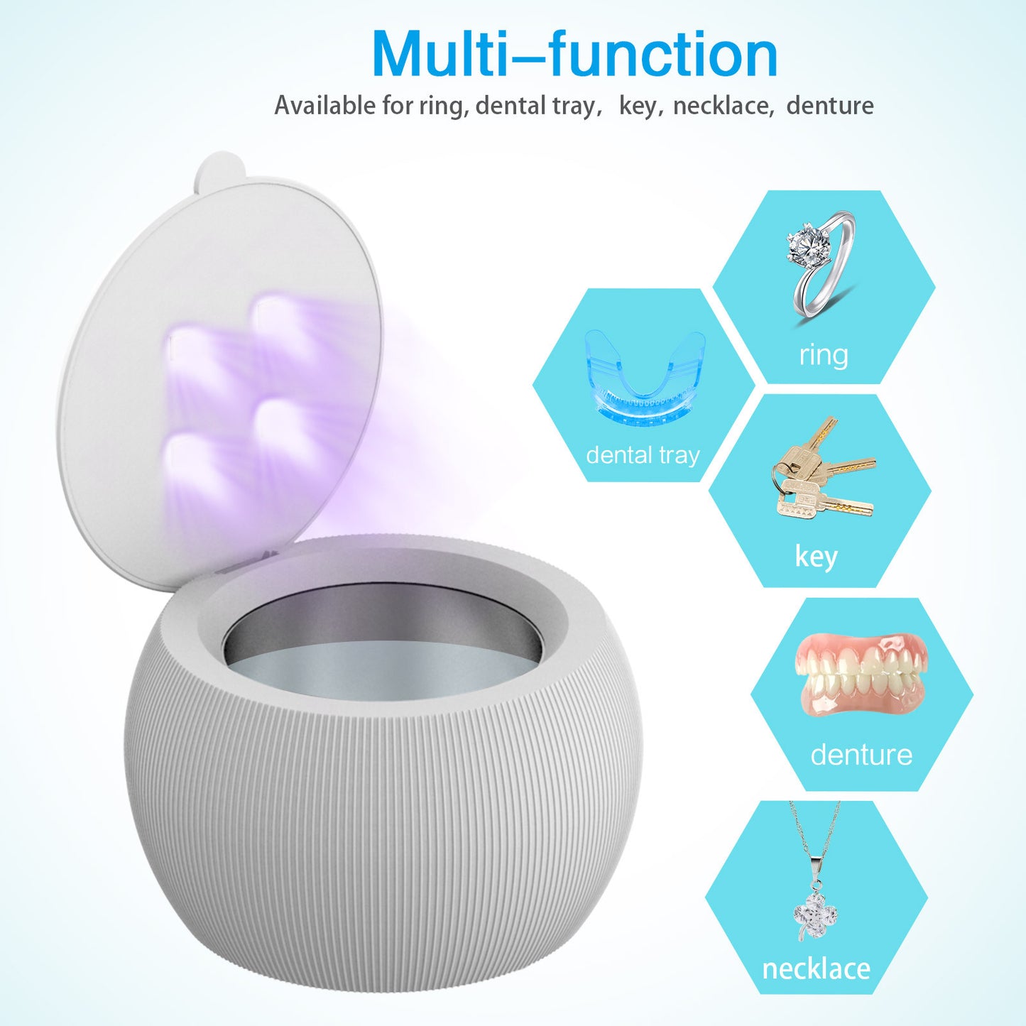 Vibration Cleaner Washing Jewelry Glasses Watch Dentures Ultrasonic Retainer Cleaner With UV Light