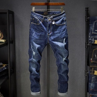 Cross-border Stretch Jeans Men's Ripped Casual Slim Fit Skinny Denim Pants