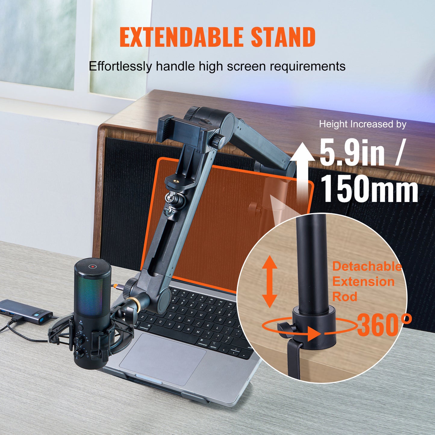 VEVOR Microphone Boom Arm With Desk Mount,  Rotatable, Adjustable Mic Stand With Adapter Port Headset Hook, For Blue Hyperx Quadcast Blue Snowball Shure SM7B Audio Technica