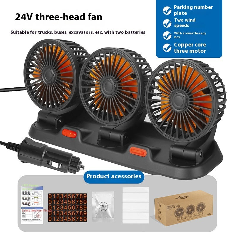 Car Fan Three-head Rotating Five-seat Shared Strong Wind Universal Car Fan