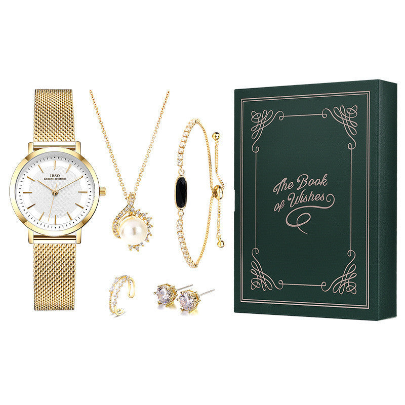 Five Ladies Set Watches Jewelry Bracelets Necklaces